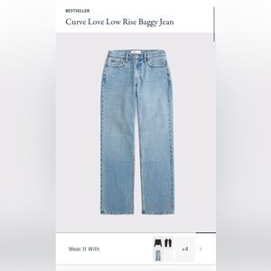 Abercrombie & Fitch Curve Love The Baggy Low Rise Jean Light wash, Size 28 Short